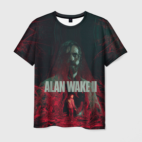 Мужская футболка 3D с принтом Алан Уэйк и Сага Андерсон в Курске, 100% полиэфир | прямой крой, круглый вырез горловины, длина до линии бедер | 