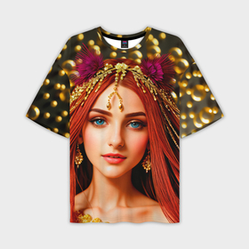 Мужская футболка oversize 3D с принтом Девушка с распущенными красными волосами в Тюмени,  |  | 