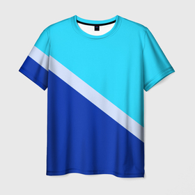 Мужская футболка 3D с принтом Двуцветный голубой , 100% полиэфир | прямой крой, круглый вырез горловины, длина до линии бедер | 