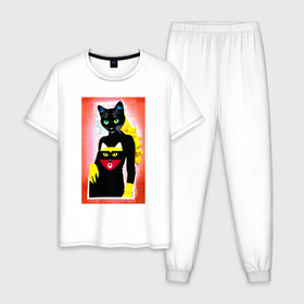 Мужская пижама хлопок с принтом Чёрная модница   поп арт   нейросеть в Санкт-Петербурге, 100% хлопок | брюки и футболка прямого кроя, без карманов, на брюках мягкая резинка на поясе и по низу штанин
 | 