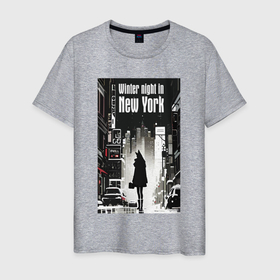 Мужская футболка хлопок с принтом Зимняя ночь в Нью Йорке   лиса   нейросеть в Тюмени, 100% хлопок | прямой крой, круглый вырез горловины, длина до линии бедер, слегка спущенное плечо. | 