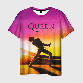 Мужская футболка 3D с принтом Queen Фредди Меркьюри в Тюмени, 100% полиэфир | прямой крой, круглый вырез горловины, длина до линии бедер | 