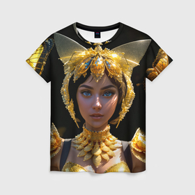 Женская футболка 3D с принтом Девушка королева бабочек в Петрозаводске, 100% полиэфир ( синтетическое хлопкоподобное полотно) | прямой крой, круглый вырез горловины, длина до линии бедер | 