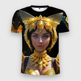 Мужская футболка 3D Slim с принтом Девушка королева бабочек в Кировске, 100% полиэстер с улучшенными характеристиками | приталенный силуэт, круглая горловина, широкие плечи, сужается к линии бедра | 