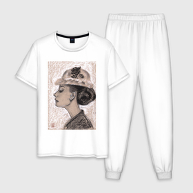 Мужская пижама хлопок с принтом Одри Хепбёрн в Петрозаводске, 100% хлопок | брюки и футболка прямого кроя, без карманов, на брюках мягкая резинка на поясе и по низу штанин
 | 