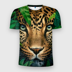 Мужская футболка 3D Slim с принтом Джунгли  леопард в Белгороде, 100% полиэстер с улучшенными характеристиками | приталенный силуэт, круглая горловина, широкие плечи, сужается к линии бедра | 