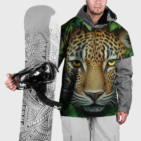 Накидка на куртку 3D с принтом Леопард в джунглях выглядывает из кустов в Екатеринбурге, 100% полиэстер |  | 