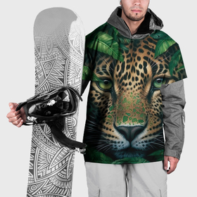 Накидка на куртку 3D с принтом Пятнистый леопард в кустах в Кировске, 100% полиэстер |  | 