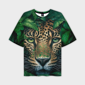 Мужская футболка oversize 3D с принтом Пятнистый леопард в кустах в Белгороде,  |  | Тематика изображения на принте: 