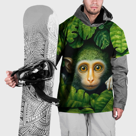 Накидка на куртку 3D с принтом Маленькая обезьянка в листьях в Санкт-Петербурге, 100% полиэстер |  | Тематика изображения на принте: 