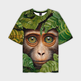 Мужская футболка oversize 3D с принтом Обезьяна в джунглях в Тюмени,  |  | 
