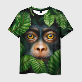 Мужская футболка 3D с принтом Черная обезьянка в Новосибирске, 100% полиэфир | прямой крой, круглый вырез горловины, длина до линии бедер | 