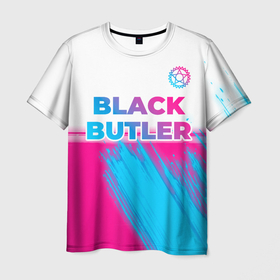 Мужская футболка 3D с принтом Black Butler neon gradient style: символ сверху в Тюмени, 100% полиэфир | прямой крой, круглый вырез горловины, длина до линии бедер | Тематика изображения на принте: 