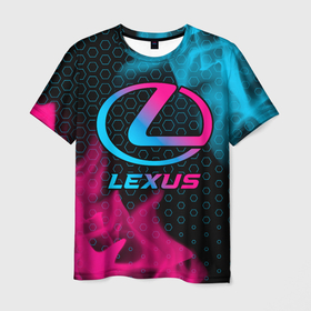 Мужская футболка 3D с принтом Lexus   neon gradient в Петрозаводске, 100% полиэфир | прямой крой, круглый вырез горловины, длина до линии бедер | Тематика изображения на принте: 