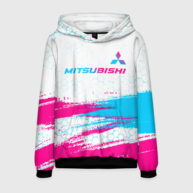 Мужская толстовка 3D с принтом Mitsubishi neon gradient style: символ сверху в Ухте, 100% полиэстер | двухслойный капюшон со шнурком для регулировки, мягкие манжеты на рукавах и по низу толстовки, спереди карман-кенгуру с мягким внутренним слоем. | 