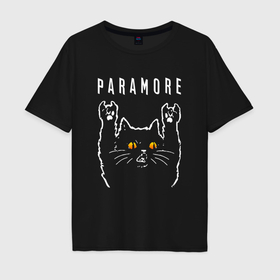 Мужская футболка хлопок Oversize с принтом Paramore rock cat в Новосибирске, 100% хлопок | свободный крой, круглый ворот, “спинка” длиннее передней части | Тематика изображения на принте: 