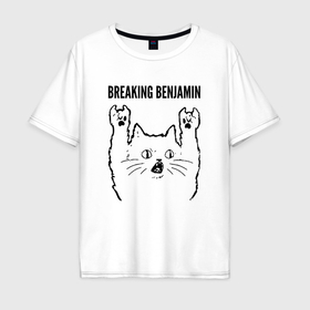 Мужская футболка хлопок Oversize с принтом Breaking Benjamin   rock cat в Кировске, 100% хлопок | свободный крой, круглый ворот, “спинка” длиннее передней части | 