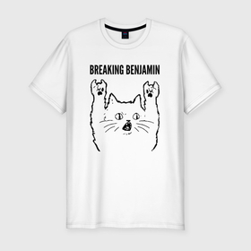 Мужская футболка хлопок Slim с принтом Breaking Benjamin   rock cat в Петрозаводске, 92% хлопок, 8% лайкра | приталенный силуэт, круглый вырез ворота, длина до линии бедра, короткий рукав | Тематика изображения на принте: 
