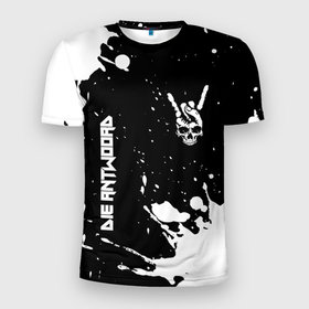 Мужская футболка 3D Slim с принтом Die Antwoord и рок символ на темном фоне в Кировске, 100% полиэстер с улучшенными характеристиками | приталенный силуэт, круглая горловина, широкие плечи, сужается к линии бедра | 