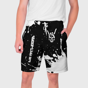 Мужские шорты 3D с принтом Die Antwoord и рок символ на темном фоне в Санкт-Петербурге,  полиэстер 100% | прямой крой, два кармана без застежек по бокам. Мягкая трикотажная резинка на поясе, внутри которой широкие завязки. Длина чуть выше колен | 