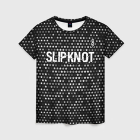Женская футболка 3D с принтом Slipknot glitch на темном фоне: символ сверху в Новосибирске, 100% полиэфир ( синтетическое хлопкоподобное полотно) | прямой крой, круглый вырез горловины, длина до линии бедер | 