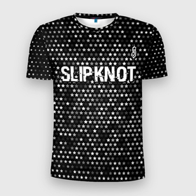 Мужская футболка 3D Slim с принтом Slipknot glitch на темном фоне: символ сверху в Новосибирске, 100% полиэстер с улучшенными характеристиками | приталенный силуэт, круглая горловина, широкие плечи, сужается к линии бедра | 