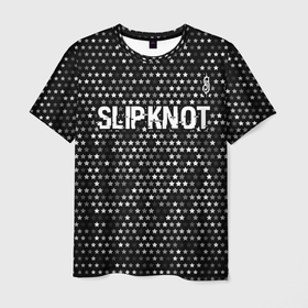Мужская футболка 3D с принтом Slipknot glitch на темном фоне: символ сверху в Новосибирске, 100% полиэфир | прямой крой, круглый вырез горловины, длина до линии бедер | 