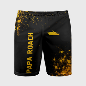 Мужские шорты спортивные с принтом Papa Roach   gold gradient: надпись, символ ,  |  | 