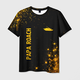 Мужская футболка 3D с принтом Papa Roach   gold gradient: надпись, символ в Екатеринбурге, 100% полиэфир | прямой крой, круглый вырез горловины, длина до линии бедер | 