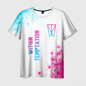 Мужская футболка 3D с принтом Within Temptation neon gradient style: надпись, символ в Санкт-Петербурге, 100% полиэфир | прямой крой, круглый вырез горловины, длина до линии бедер | 