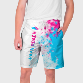 Мужские шорты 3D с принтом Papa Roach neon gradient style: по вертикали ,  полиэстер 100% | прямой крой, два кармана без застежек по бокам. Мягкая трикотажная резинка на поясе, внутри которой широкие завязки. Длина чуть выше колен | 