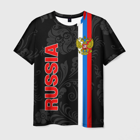 Мужская футболка 3D с принтом Russia black style в Петрозаводске, 100% полиэфир | прямой крой, круглый вырез горловины, длина до линии бедер | Тематика изображения на принте: 