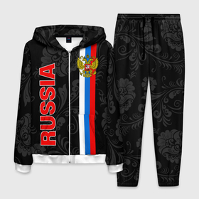 Мужской костюм 3D с принтом Russia black style в Петрозаводске, 100% полиэстер | Манжеты и пояс оформлены тканевой резинкой, двухслойный капюшон со шнурком для регулировки, карманы спереди | 