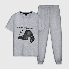 Мужская пижама хлопок с принтом Кот Мэйн Кун стикер сонный в Кировске, 100% хлопок | брюки и футболка прямого кроя, без карманов, на брюках мягкая резинка на поясе и по низу штанин
 | 