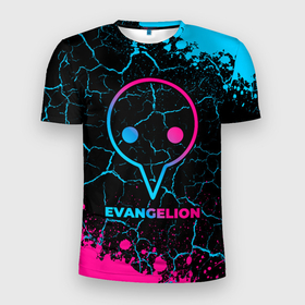 Мужская футболка 3D Slim с принтом Evangelion   neon gradient в Петрозаводске, 100% полиэстер с улучшенными характеристиками | приталенный силуэт, круглая горловина, широкие плечи, сужается к линии бедра | 