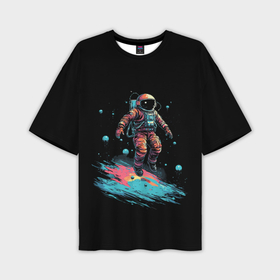 Мужская футболка oversize 3D с принтом Летящий космонавт в Новосибирске,  |  | 