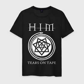Мужская футболка хлопок с принтом HIM Tears on tape в Екатеринбурге, 100% хлопок | прямой крой, круглый вырез горловины, длина до линии бедер, слегка спущенное плечо. | 