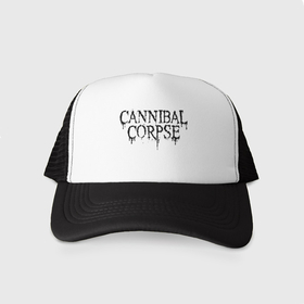 Кепка тракер с сеткой с принтом Cannibal Corpse лого в Курске, трикотажное полотно; задняя часть — сетка | длинный козырек, универсальный размер, пластиковая застежка | 