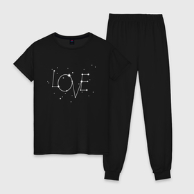 Женская пижама хлопок с принтом Созвездие love в Кировске, 100% хлопок | брюки и футболка прямого кроя, без карманов, на брюках мягкая резинка на поясе и по низу штанин | 