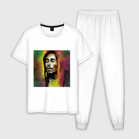Мужская пижама хлопок с принтом Боб Марли арт граффити полотно в Петрозаводске, 100% хлопок | брюки и футболка прямого кроя, без карманов, на брюках мягкая резинка на поясе и по низу штанин
 | 
