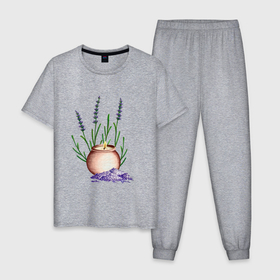 Мужская пижама хлопок с принтом Свеча и лаванда для спа в Курске, 100% хлопок | брюки и футболка прямого кроя, без карманов, на брюках мягкая резинка на поясе и по низу штанин
 | 