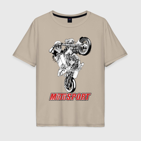 Мужская футболка хлопок Oversize с принтом Motosport girl в Санкт-Петербурге, 100% хлопок | свободный крой, круглый ворот, “спинка” длиннее передней части | 