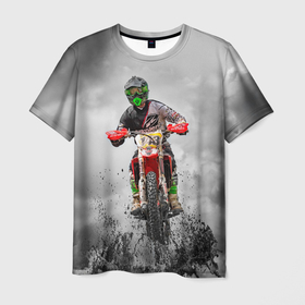 Мужская футболка 3D с принтом Dirty motocross в Тюмени, 100% полиэфир | прямой крой, круглый вырез горловины, длина до линии бедер | 