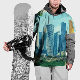 Накидка на куртку 3D с принтом Москва сити Ван Гог в Екатеринбурге, 100% полиэстер |  | 