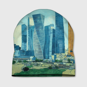 Шапка 3D с принтом Москва сити Ван Гог в Кировске, 100% полиэстер | универсальный размер, печать по всей поверхности изделия | 