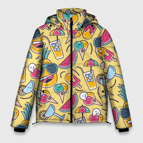 Мужская зимняя куртка 3D с принтом Летний позитив в Тюмени, верх — 100% полиэстер; подкладка — 100% полиэстер; утеплитель — 100% полиэстер | длина ниже бедра, свободный силуэт Оверсайз. Есть воротник-стойка, отстегивающийся капюшон и ветрозащитная планка. 

Боковые карманы с листочкой на кнопках и внутренний карман на молнии. | 