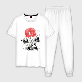Мужская пижама хлопок с принтом Рыбалка в японском стиле в Тюмени, 100% хлопок | брюки и футболка прямого кроя, без карманов, на брюках мягкая резинка на поясе и по низу штанин
 | 