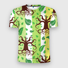 Мужская футболка 3D Slim с принтом Корни и деревья в Белгороде, 100% полиэстер с улучшенными характеристиками | приталенный силуэт, круглая горловина, широкие плечи, сужается к линии бедра | 