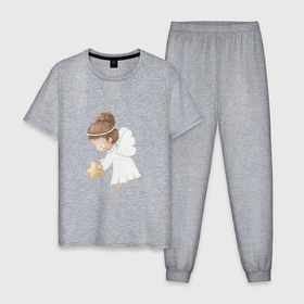 Мужская пижама хлопок с принтом Ангел девочка со звездой в Белгороде, 100% хлопок | брюки и футболка прямого кроя, без карманов, на брюках мягкая резинка на поясе и по низу штанин
 | 