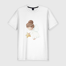Мужская футболка хлопок Slim с принтом Ангел девочка со звездой в Петрозаводске, 92% хлопок, 8% лайкра | приталенный силуэт, круглый вырез ворота, длина до линии бедра, короткий рукав | 